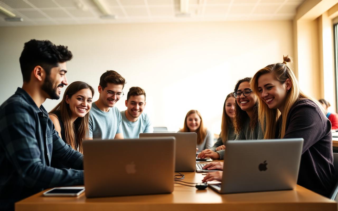 Students collaborating in a modern classroom